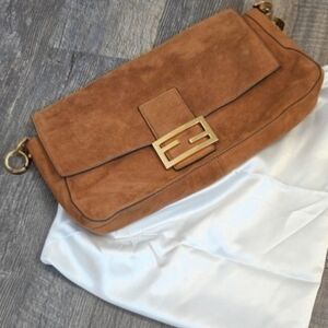 Fendi Baguette Carmel Brown Suede Gold Hardware Beautiful Bag Mad Italy no Strap